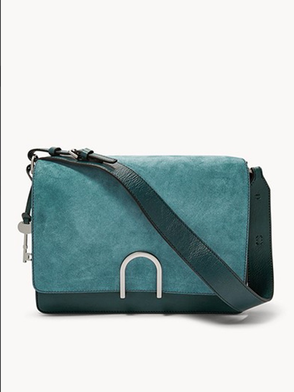 Fossil Finley Suede Leather Rare Turquoise Green Blue Shoulder Flap Bag
